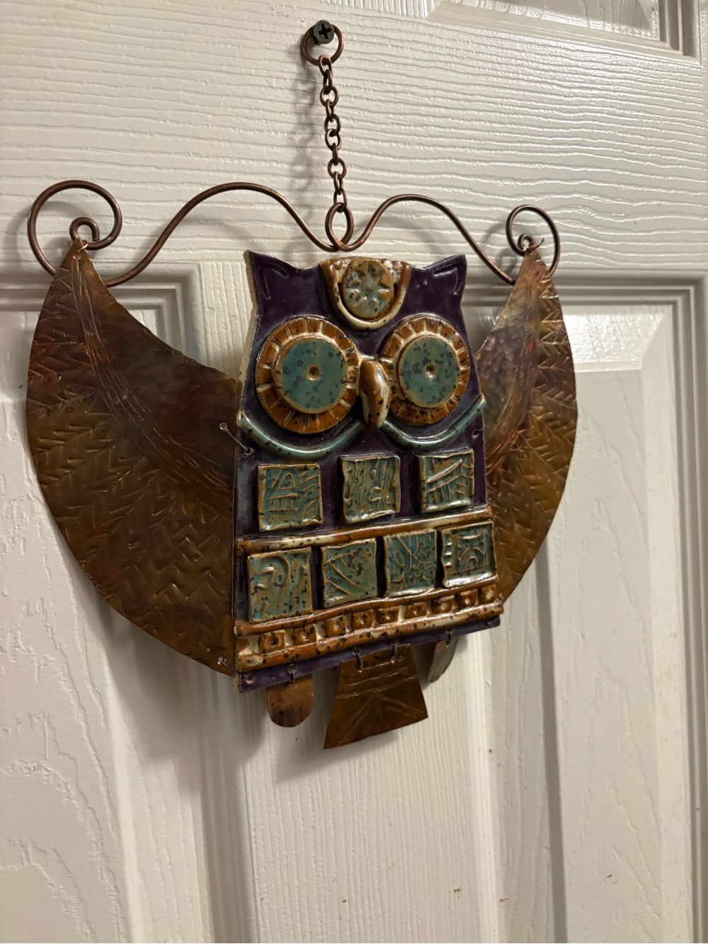 Handcrafted Owl Wall Art - Purple and Copper